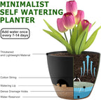 Plant Pots 12/10/9 Inch Self Watering Pots, Set of 3 Plastic Planters with Drainage Holes and Saucers,Plastic Flower Pots,Nursery Planting Pot for Indoor Out Door Plants(Black)