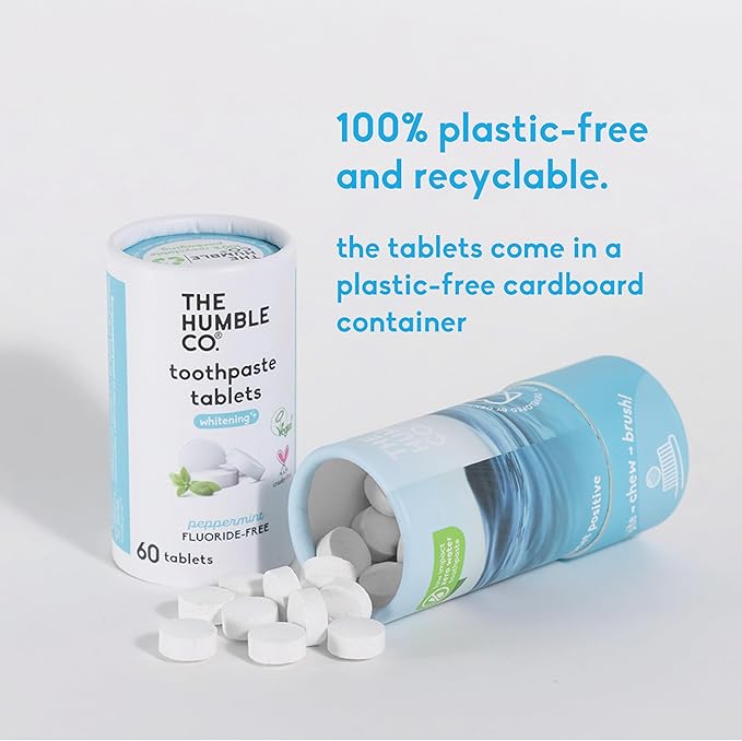 The Humble Co. Whitening Toothpaste Tablets – Fluoride Free Toothpaste Whitening Tablets, Dentist Developed Formula, Vegan, SLS Free, Plastic Free (Peppermint, 2 PK)