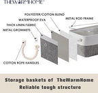 TheWarmHome Storage Basket for Organizing - 15.7x11.8x8.2 inch Large 3 Pack Collapsible Storage Bins for Shelves, Fabric Storage Cubes for Gift Closet Linen Organization (White & Grey)