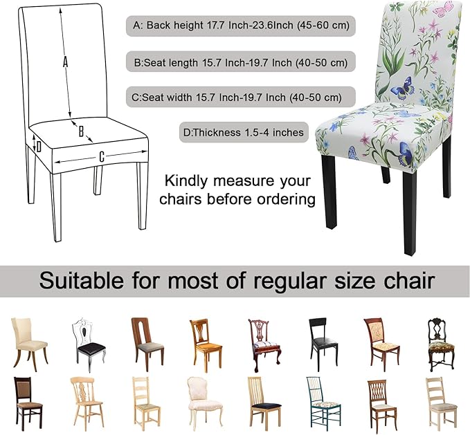 JQinHome Pattern Chair Covers for Dining Room Set of 6, High Stretch Removable Washable Parsons Chair Slipcover for Home Party Hotel Wedding Ceremony (Flowering Butterflies,6PCS)