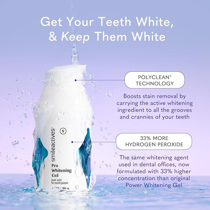 Smileactives Teeth Whitening Gel for Toothpaste with Clinical-Grade Hydrogen Peroxide, Tooth Stain Remover for White Teeth, Dentist Quality Pro Whitening Gel to Remove Coffee Stains, 2 oz Bottle