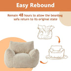 Giant Bean Bag Chairs for Adults with Filling Plush Fluffy Bean Bag Chairs for Teens with Armrests Comfy BeanBag Lazy Couch Sofa Chair for Bedroom Living Room Reading