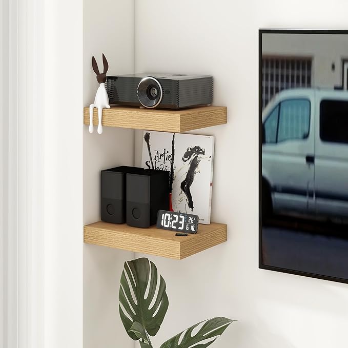 Deep Floating Shelves for Wall | 16 Inch Wide x 12 Inch Deep Floating Shelves Set of 2 | Rustic Oak Wide Wall Shelves | Bookshelf Laundry Shelf TV Shelf Nightstand
