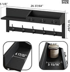 AMBIRD Wall Hooks with Shelf 26.57inch Entryway Wall Hanging Shelf Wood Coat Hooks for Wall Coat Rack Wall Mount Rack with 5 Dual Hooks 3 Key Hooks Mail Organizer and Key Rack Key Holder (Black)