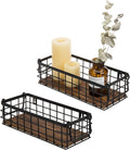 MyGift Set of 2 Wire Baskets for Pantry, Wall Mounted or Tabletop Black Metal Baskets for Organizing with Burnt Wood Base and Handles