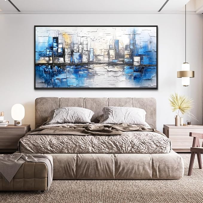 ZUITINGHUA Black Framed Canvas Wall Art For Living Room Large Wall Decor For Office Bedroom Decorations Blue Landscape Pictures Abstraction Paintings Artwork Aesthetic Mural Home Decor 30x60 In