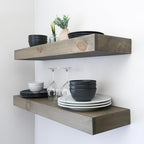 Modern Floating Shelves 3 Inches Thick for Wall, Wide Shelves for Kitchen, Living Room, Bedroom, and Bathroom, Natural Pine Wood, Rustic Wooden Shelf, (Set of 2) (Aged Barrel, 36Lx3Hx8D)