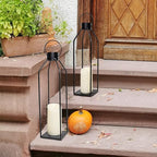 HPC Decor 22'' 19'' Lanterns Decorative w/ Flickering Timer Candles- Large Tall Black Metal Candle Lanterns Set of 2- Modern Farmhouse Decor for Indoor,Outdoor,Tabletop,Porch (No Glass)
