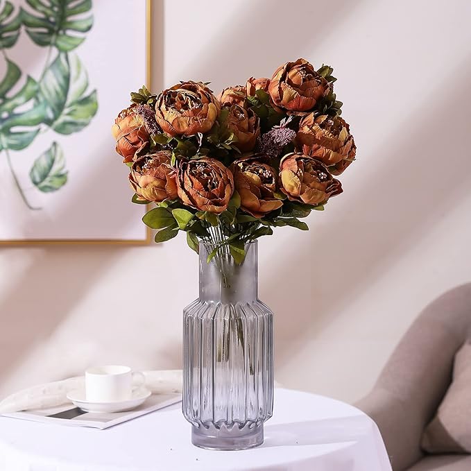 Duovlo Fake Flowers Vintage Artificial Peony Silk Flowers Wedding Home Decoration,Pack of 1 (Coffee)