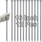 VVOKGO 16 Inch Rebar Stakes Metal Asphalt Anchoring Spikes Ground (12pcs), 1/2 Inch Diameter Galvanized Landscape Anchors Heavy Duty for Speed Bump, Handicap Threshold Ramps, Parking Limits Curb, Tarp