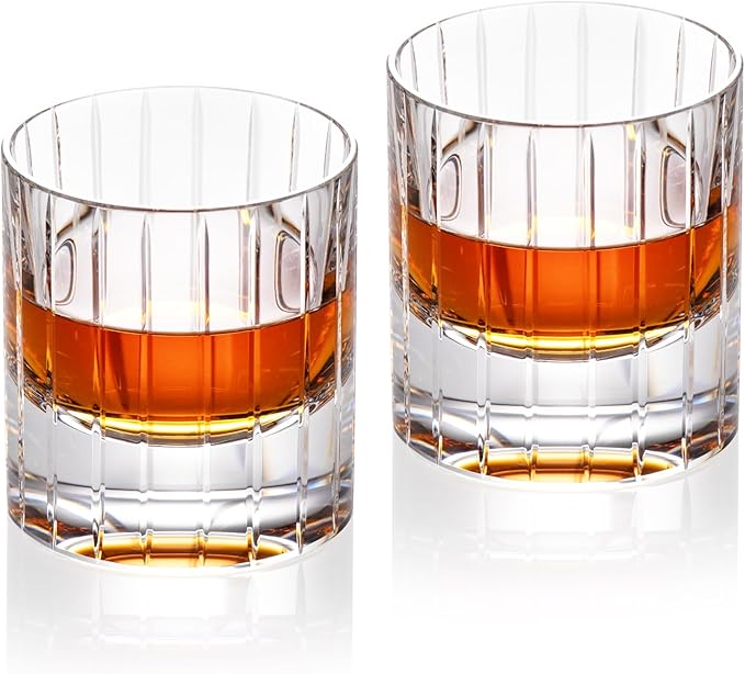 KAMMAK Crystal Whiskey Glasses Set of 2, Handcrafted 6.43oz Old Fashioned Glasses Stemless, Luxury Hand Blown Cocktail Glasses, Scotch Cup for Women, Men Gift for Bourbon Barware, Home Bar