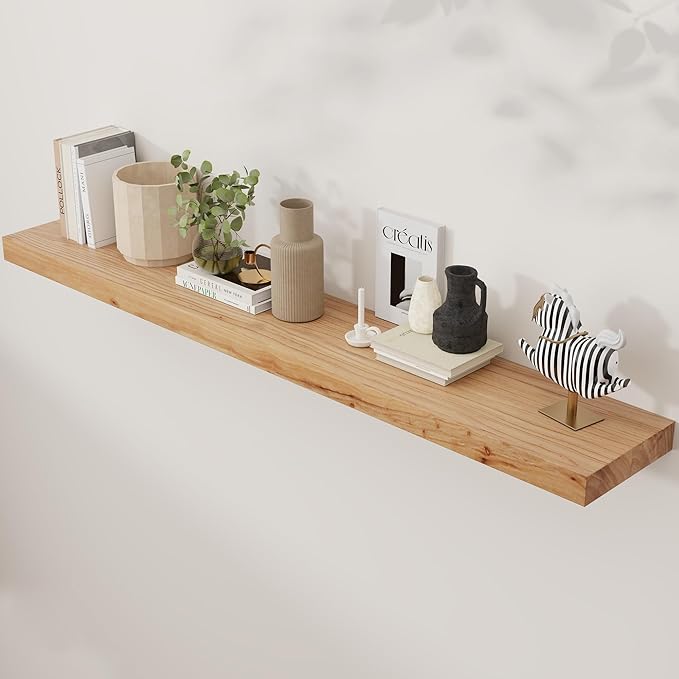Axeman Floating Shelves for Wall, Rustic Elm Wood 56''W x 8" D Wall Shelf with Invisible Bracket, Large Long Wall Mounted Storage Shelves for Living Room, Bedroom, Kitchen, Bathroom Decor, Natural