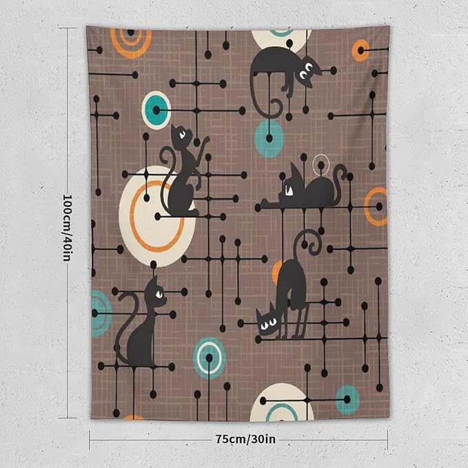 ICMOLYYENLO Boho Medieval Cat Tapestry, Abstract Atomic Starburst Geometric Aesthetic Art Wall Hanging For Bedroom Living Room Dormitory 60x60 Inches