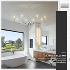 Nickel Chandeliers for Dining Room, 8-Light Chandelier Light Fixture Over Table Modern Candle Chandelier 44in Master Bedroom Chandeliers Lighting for Entry Foyer Bathtub Living Room