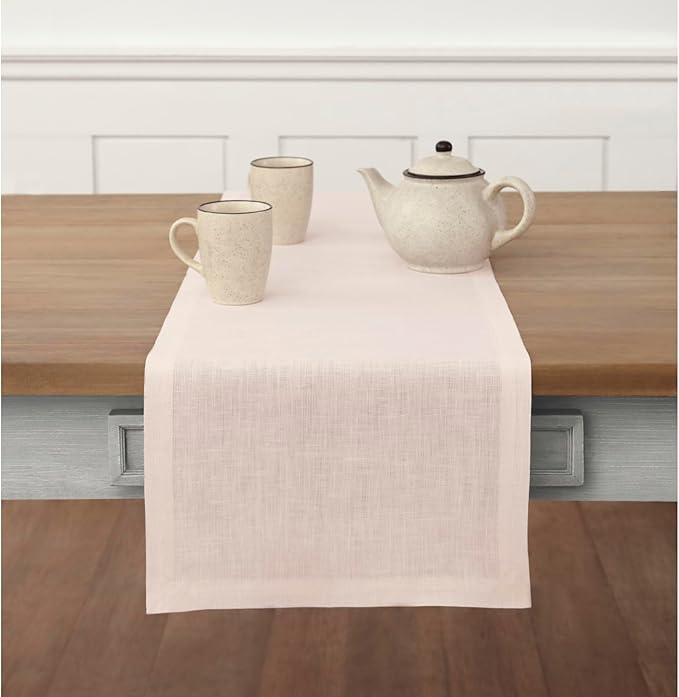 Solino Home Linen Pink Table Runner 48 Inches - 100% Pure Linen Small Table Runner 14 x 48 Inch Ideal for Dresser and Coffee Tables - Halloween - Fete