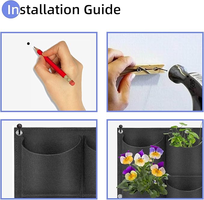 12 Pockets Hanging Planter Bags, Hanging Vertical Wall Mounted Plant Planting Grow Bags, Herb Garden Planter Outdoor Indoor Growing Bag, Gardening Vertical Greening Flower Container(0.6m×0.8m, Black)
