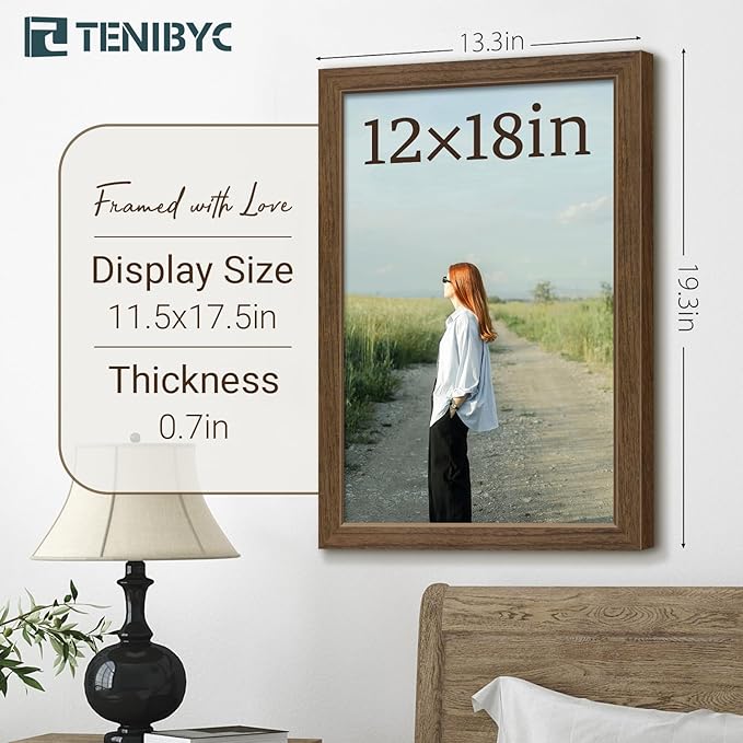 12x18 Poster Frame 3 Pack - Brown Woodgrain, Wood Poster Frame, HD Tempered Glass, Wall Gallery Picture Photo Frame