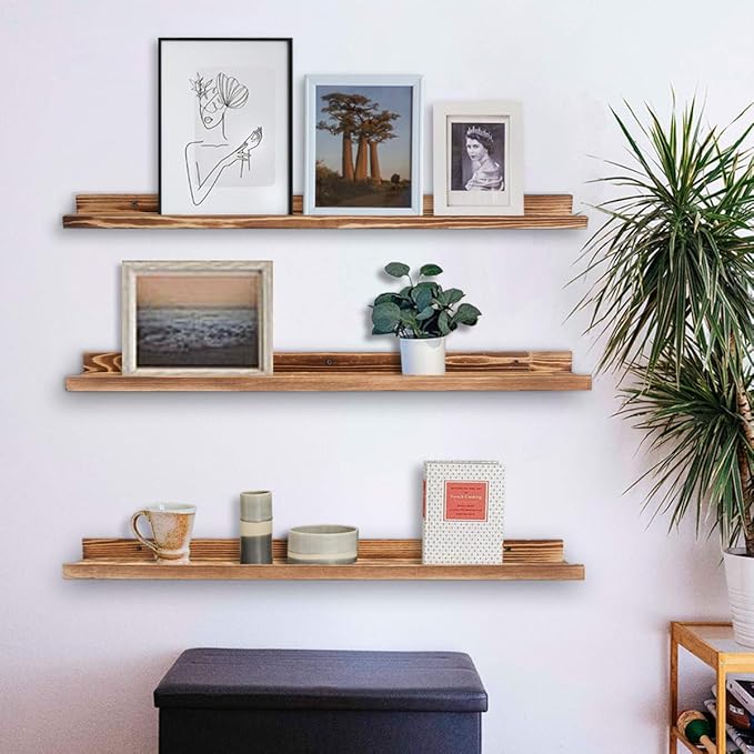 AZSKY Large Floating Shelves 36 Inch Wood Wall Mounted Set of 3 Floating Bookshelf Long Wooden Picture Ledge Shelf for Home Decoration