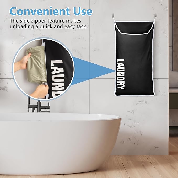 Hanging Laundry Hamper Bag XL 40x22", Space Saving over the Door Storage Bags, Behind the Door Hampers for Dirty Clothes & Wall Mounted Basket for Bathroom, Organizer for Small Room Spaces RV