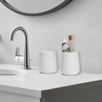 Bathroom Tumbler Cup Ceramic 2Pcs 13.5oz Reusable Toothbrush Cup 400ml, Toothbrush Holder Adequate for Your Bathroom (White)