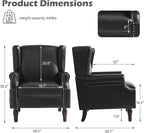 UIXE PU Leather High Back Accent Chair, Upholstered Armchair for Living Room, Retro Wingback Arm Chair Nailhead Trim Single Sofa Bedroom Reading Seat with Solid Wood Legs - Black