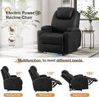 AHMED Power Recliner Chair with Vibration Massage & Heat for Adults, Faux Leather Home Theater Seating with Cup Holders/LED Lights/USB Ports/Side Pockets for Living Room, Black