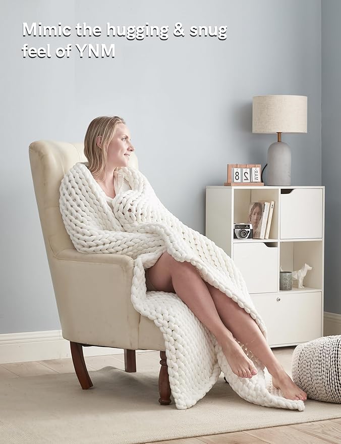 YnM Chunky Throw Blanket, Medium-Weight, Hand Knitted, Skin Friendly, Ventilated and Breathable, Machine Washable, Home Décor Piece for Couch, Sofa and Bed (White, 50x70 Inch)