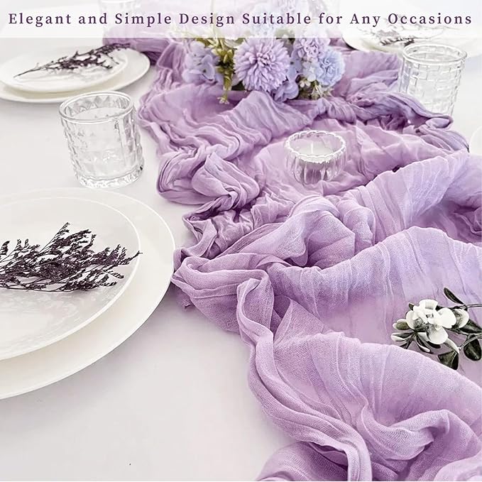12 Pack Lilac Cheesecloth Table Runner 10FT Rustic Gauze Cheese Cloth Table Runner for Wedding 20 x 120 Inch Long Bridal Baby Shower Table Decor Boho Fabric Sheer Birthday Party Table Decorations