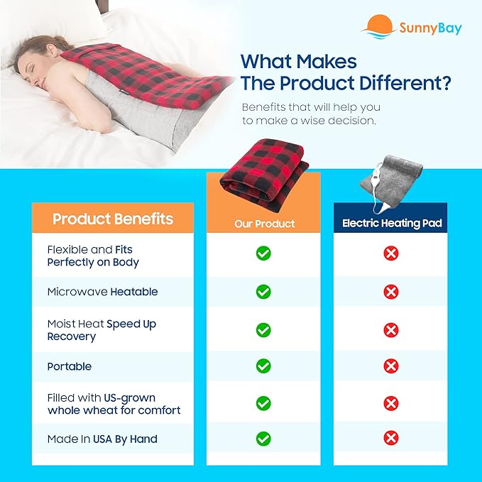 SunnyBay Extra Large Microwave Heating Pad, Microwavable Heavy Weighted Full Body Moist Hot or Cold Pack and Washable Fleece Cover, 10x24 Inches, 2.8 lbs, Made in USA, (Buffalo)