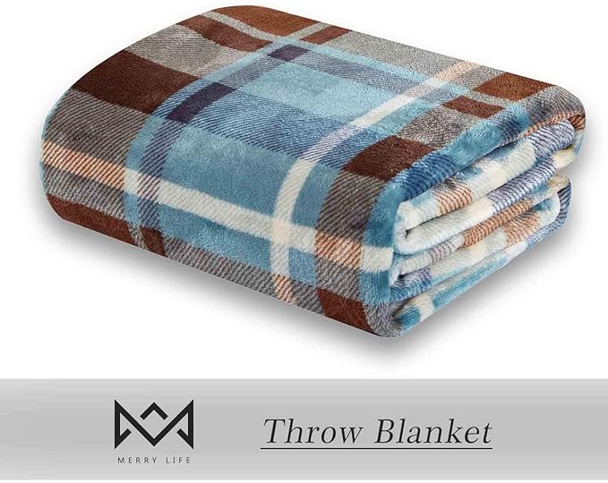 MERRYLIFE Throw Blanket Plaid Sherpa | Ultra-Plush Soft Colorful | Decorative Couch Travel Blanket | (50" 60", Greenland)
