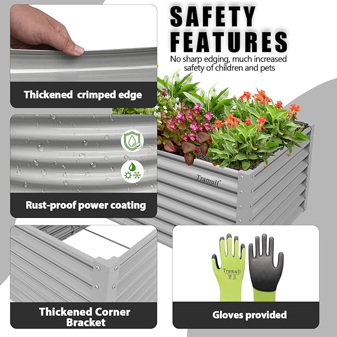 1 Pack 8x3x2FT Galvanized Raised Garden Bed Kit Retangular Metal Ground Planter Box Outdoor Bottomless Planter Raised Beds for Vegetables Flowers Herbs Fruits, Gray