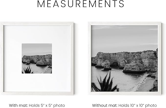 HAUS AND HUES Solid Oak Wood 10”x10” Picture Frames Matted to 5”x5” Set of 3-10x10 Square Picture Frames, 10 x 10 White Picture Frames, 10x10 Photo Gallery Wall Frame Set, Wooden Picture Frames