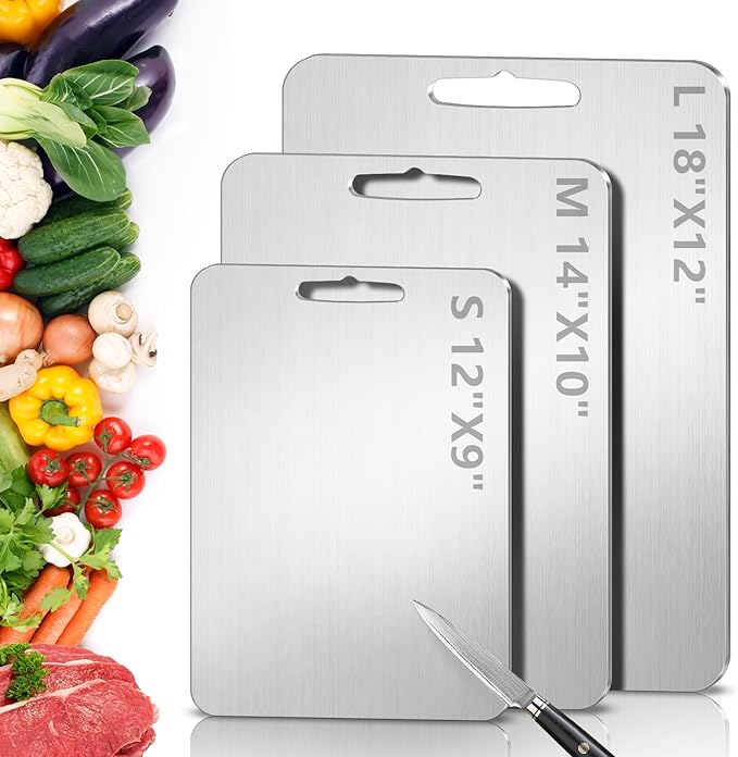 Titanium Cutting Board for Kitchen - 100% Pure Titanium Cutting Boards Non Toxic - 2025 New Upgrade Double Sided Metal Chopping Boards for Meat, Vegetables, Fruits, Dishwasher Safe (18 x 12 In)