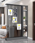 Wall Room Divider, Storage Cabinet Storage Display with Shelves, Modern Freestanding Wood Room Divider Screen, Wall Privacy Screens for Home Decorative (Grey+Black,55" L x 9.5" W x 79.5" H)