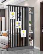 Wall Room Divider, Storage Cabinet Storage Display with Shelves, Modern Freestanding Wood Room Divider Screen, Wall Privacy Screens for Home Decorative (Grey+Black,55" L x 9.5" W x 79.5" H)