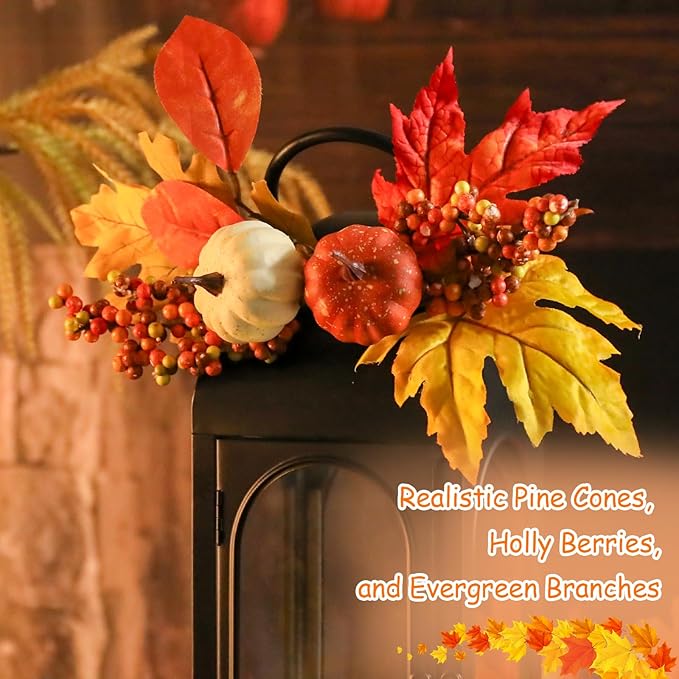 Bdor 2 Pack Fall Lanterns Decor with LED Candle – 16 Inch Harvest Pumpkin Maple Leaf Hanging Lantern for Autumn Thanksgiving Table Centerpiece Indoor Outdoor Decoration, Battery Operated