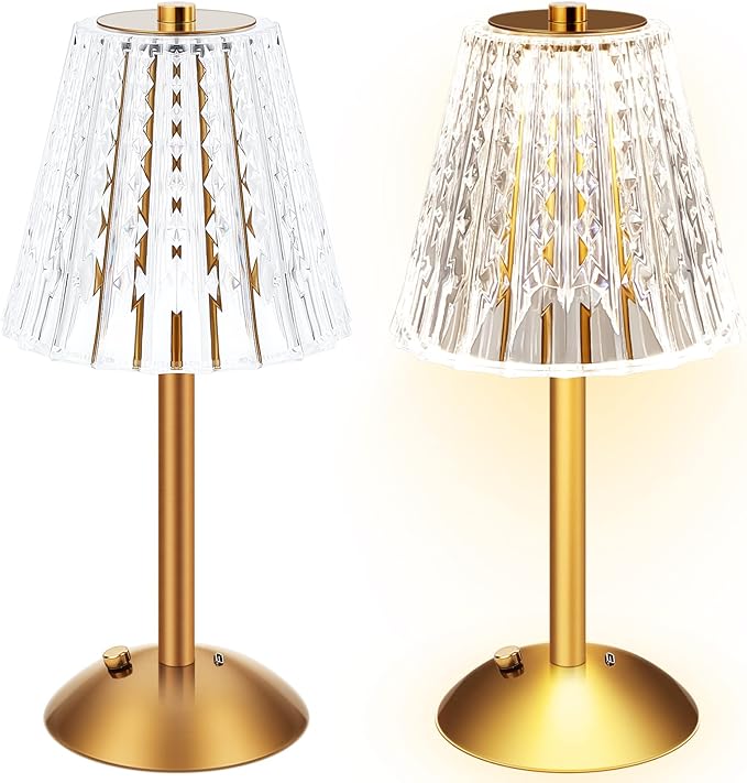 Liliful 2 Pcs LED Portable Cordless Table Lamp Touch Battery Operated Rechargeable Desk Lamp 3 Color Dimmable for Bedroom Living Room Dining (Classic Style,Gold)