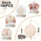 Sand White Quick Link Balloons, 60PCS Linking Balloon for Making Balloon Wall Arch Chains, Cream Beige Linked Balloons for Wedding Birthday Baby Shower Engagement Graduation Party Decorations (10inch)