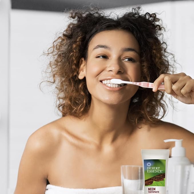 Desert Essence Natural Neem Toothpaste - Cinnamint - 6.25 Oz - Pure Essential Oil - Baking Soda - Complete Oral Care - Sea Salt - Refreshing Taste - Promotes Buildup Reduction