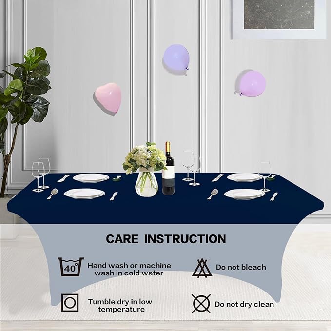 IVAPUPU 6FT Table Cloth for Rectangular Fitted Events Stretch Jean Blue Table Covers Washable Cover Spandex Tablecloth Protector for Party, Wedding, Cocktail, Banquet, Festival