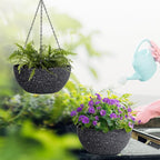 13 inch Large Hanging Planters Plant Pots for Outdoor Indoor Plants with Drainage Holes and Chain, 2 Pack Round Hanging Flower Pots for Garden Home Porch Decor, Speckled Black