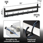 BAMEOS 35 Inch Wall Hooks With Shelf - Entryway Hanging Wood Coat Rack With 7 Dual Hooks for Bathroom, Living Room, Bedroom (Black)