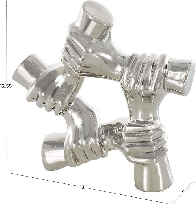 Deco 79 Ceramic Hands Decorative Sculpture Gripping Home Decor Statue, Accent Figurine 13" x 4" x 13", Silver