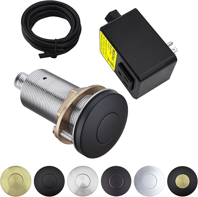 BESTILL Garbage Disposal Air Switch Kit - UL Listed, Brass 3.6" Long Push Button for Waste Disposer, Cordless Sink Top Switch Button, Matte Black, Compatible with all Garbage Disposals