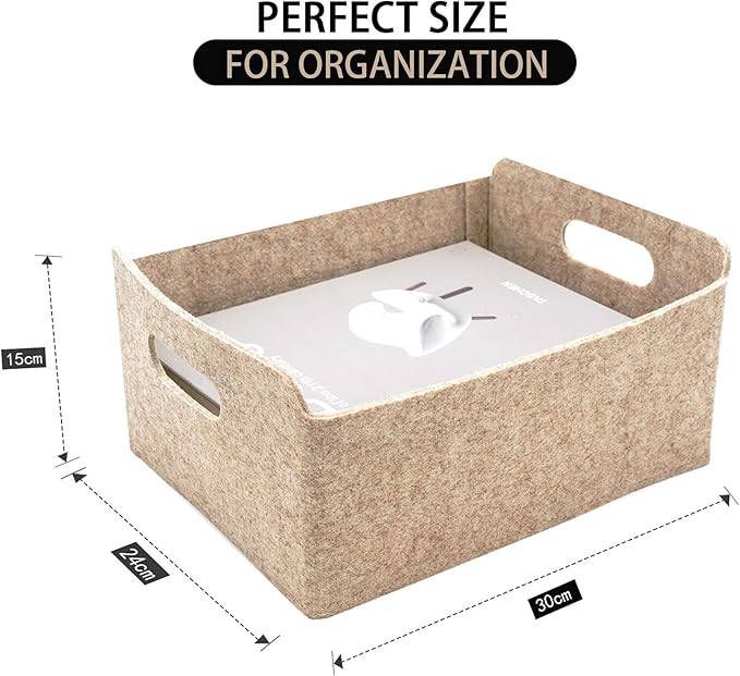 Welaxy Storage Baskets Collapsible Felt Storage bin Foldable Shelf Drawers Organizers for Kids Toys pet Toy magazine Books Clothes Closet Cabinet decluttering (Oatmeal x 3)