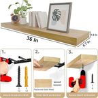 IAE Floating Wall Shelves 36 inch,Bathroom Shelves Wall Mounted,Invisible Shelves Floating Kitchen Shelves,Wooden Wall Shelves with Brackets for Living Room Wall Mounted,Easy Install,Set of 2,Natural