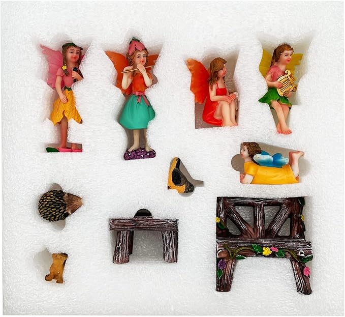 Fairies Set of 10 Pcs Miniature Garden Figurines - Outdoor Decor Art for Fall Winter, Outdoor Statue for Patio, Lawn, Yard Decoration