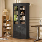 Vyre 71" Tall Farmhouse Bookshelves with Glass Doors, Set of 2 – Large Modular Bookcase with Adjustable Shelves, Storage Cabinet for Living Room, Kitchen, Home Office, Black