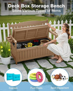YEFU Outdoor Storage Bench for Patio: Heavy Duty Garden Bench with 96° High Backrest & Oversized Seating - HIPS Weatherproof Patio Bench with Storage for Porch Park Backyard, Teak