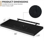 Fun Memories Floating Shelves - 2 Pack 12 Inch Rustic Wooden Wall Shelves - Extra Deeper & Thicker Wall Mounted Storage Shelf for Living Room, Kitchen, Farmhouse - 36" W x 12" D x 1.8"H - Rustic Black